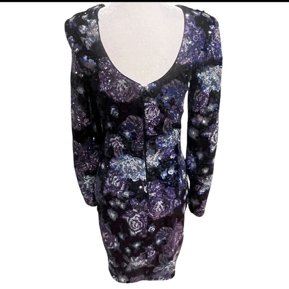 NWOT Dress the Population Nathalia Sequin Floral Long Sleeve Mini Dress size xs - Picture 9 of 13